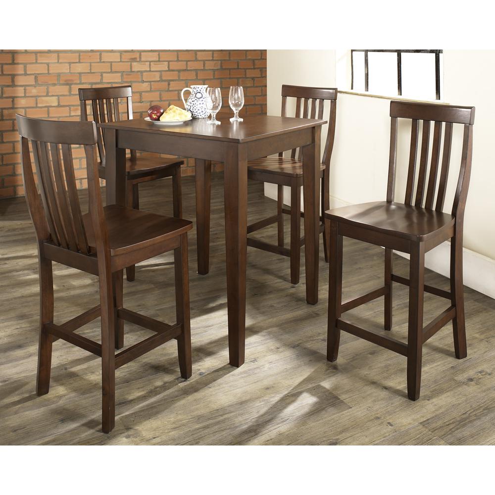 5Pc Pub Dining Set W/School House Stools Mahogany - Pub Table & 4 Counter Stools