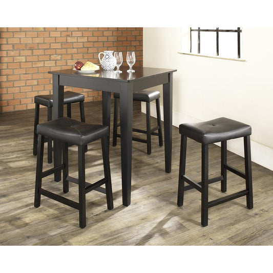 5Pc Pub Dining Set W/Upholstered Saddle Stools Black - Pub Table & 4 Counter Stools