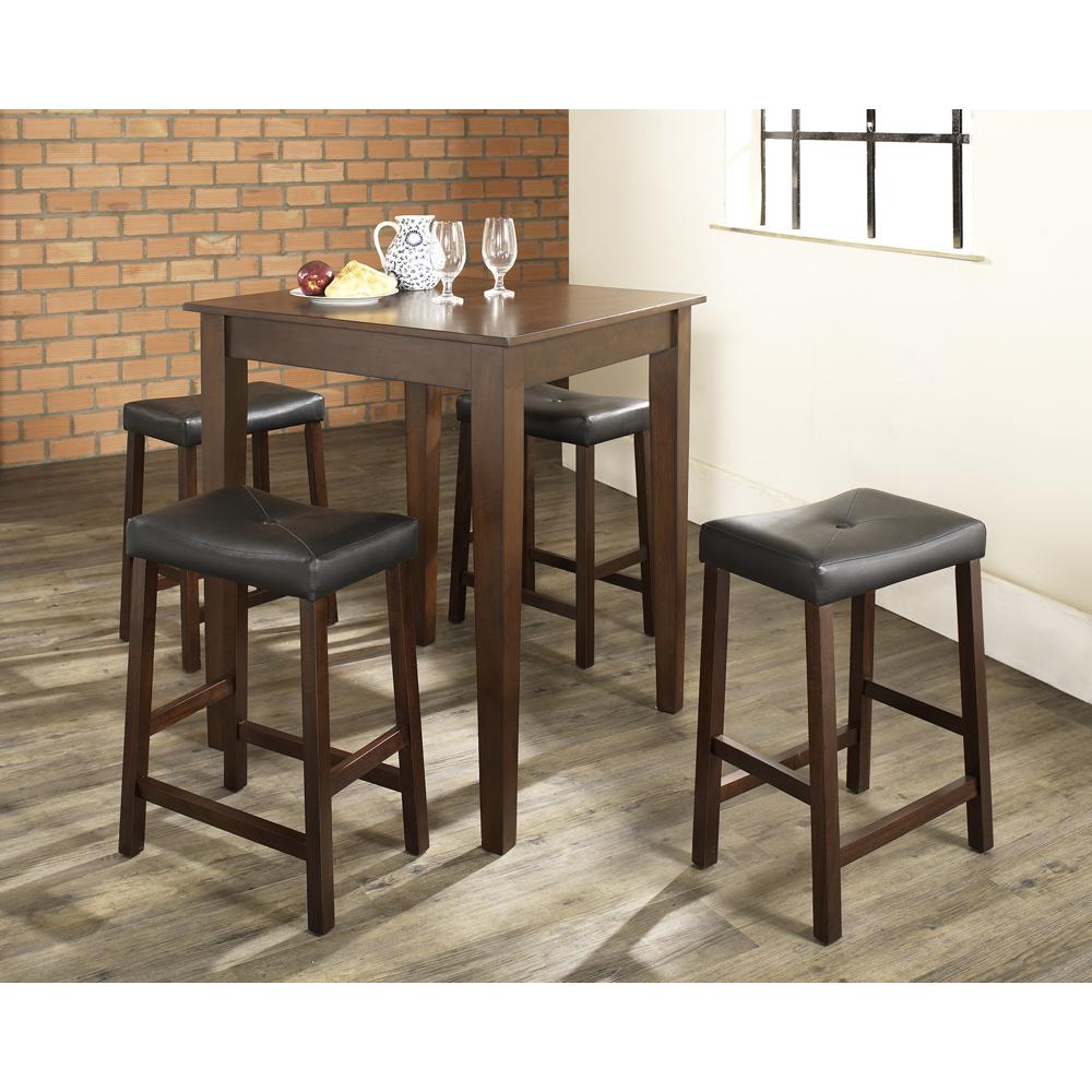 5Pc Pub Dining Set W/Upholstered Saddle Stools Mahogany - Pub Table & 4 Counter Stools