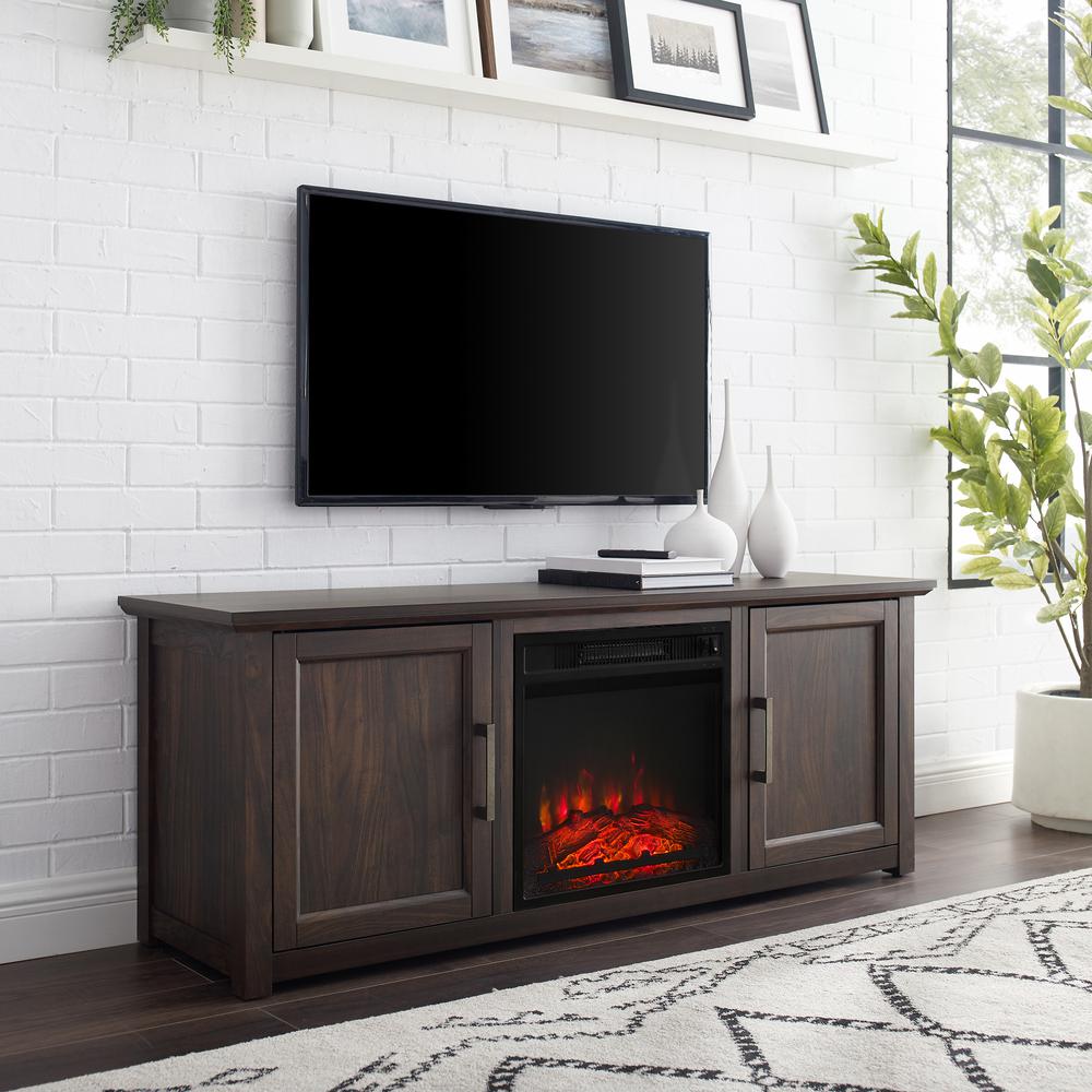 Camden 58" Low Profile Tv Stand W/Fireplace Dark Walnut