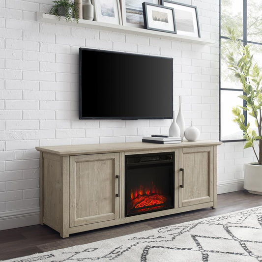 Camden 58" Low Profile Tv Stand W/Fireplace Frosted Oak