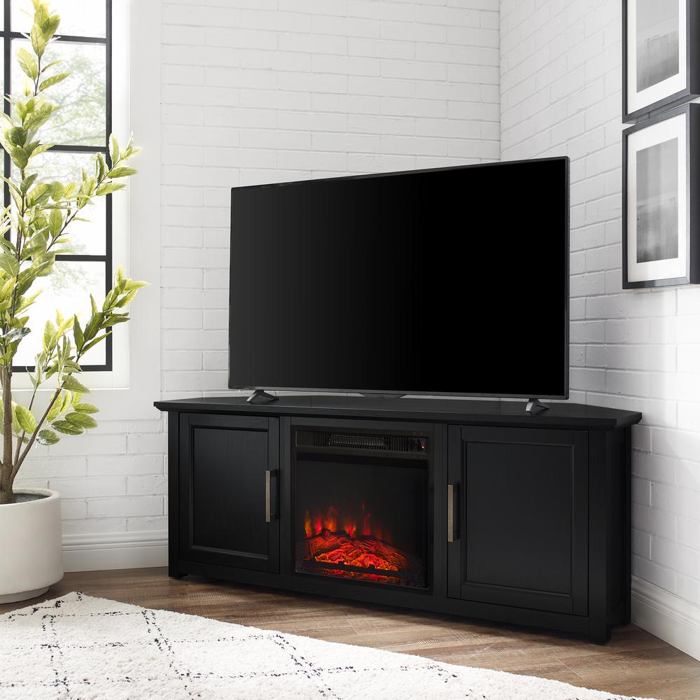 Camden 58" Corner Tv Stand W/Fireplace Black