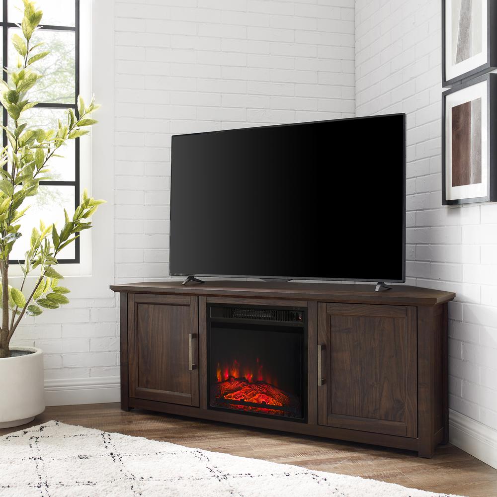 Camden 58" Corner Tv Stand W/Fireplace Dark Walnut