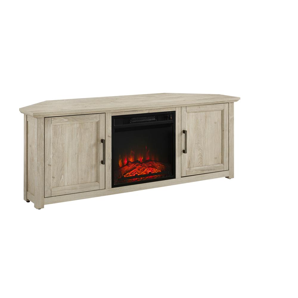 Camden 58" Corner Tv Stand W/Fireplace Frosted Oak