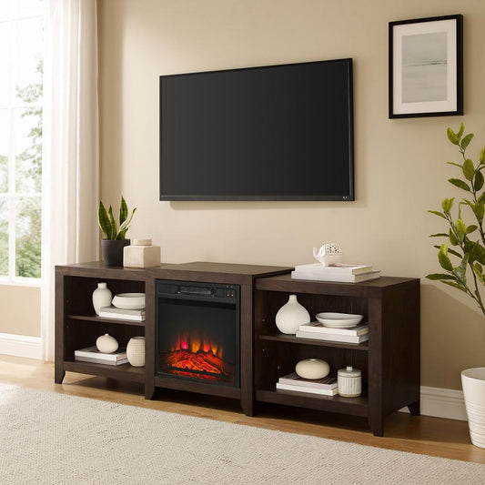 Ronin 69" Low Profile Tv Stand W/Fireplace Dark Walnut