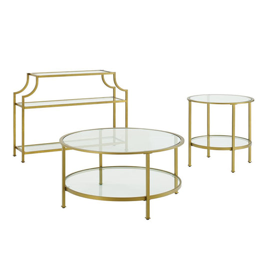 Aimee 3Pc Coffee Table Set Soft Gold - Console, Coffee, & End Table