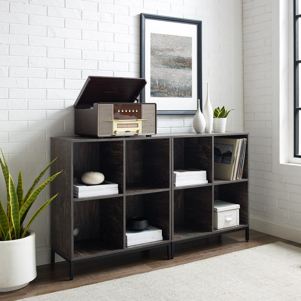 Jacobsen 2Pc Record Storage Cube Bookcase Set Brown Ash/Matte Black - 2 Bookcases