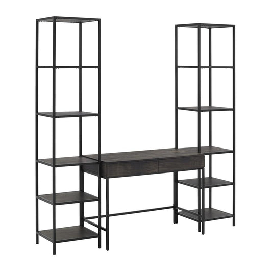 Jacobsen 3Pc Desk And Etagere Set Brown Ash/Matte Black - Desk & 2 Narrow Etageres