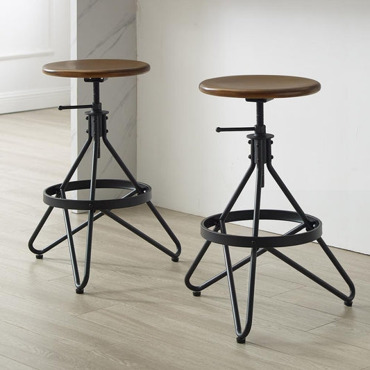 Kalen 2Pc Adjustable Height Swivel Stool Set Brown/Matte Black - 2 Stools