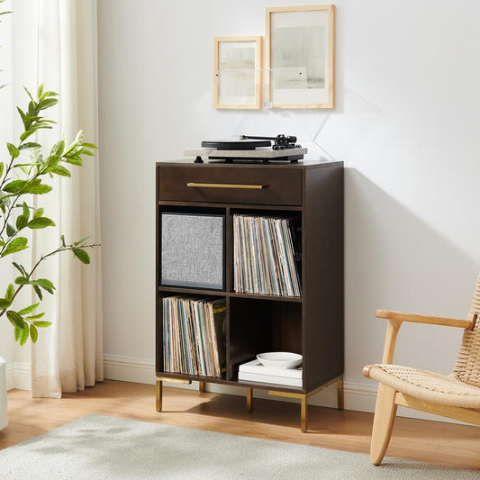 Juno Record Storage Cube Bookcase With Speaker Dark Brown/Black - Bookcase & Speaker