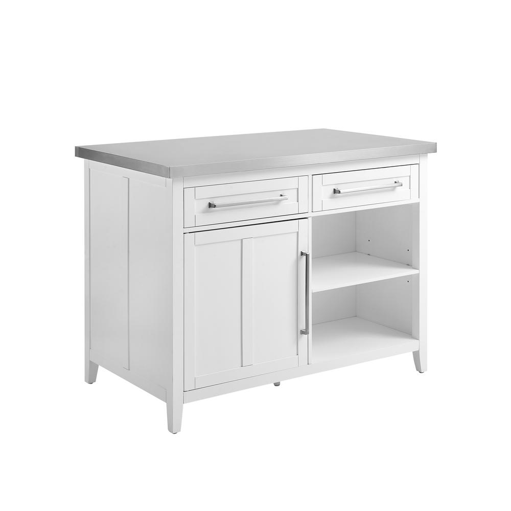 Silvia Stainless Steel Top Kitchen Island White/Stainless Steel