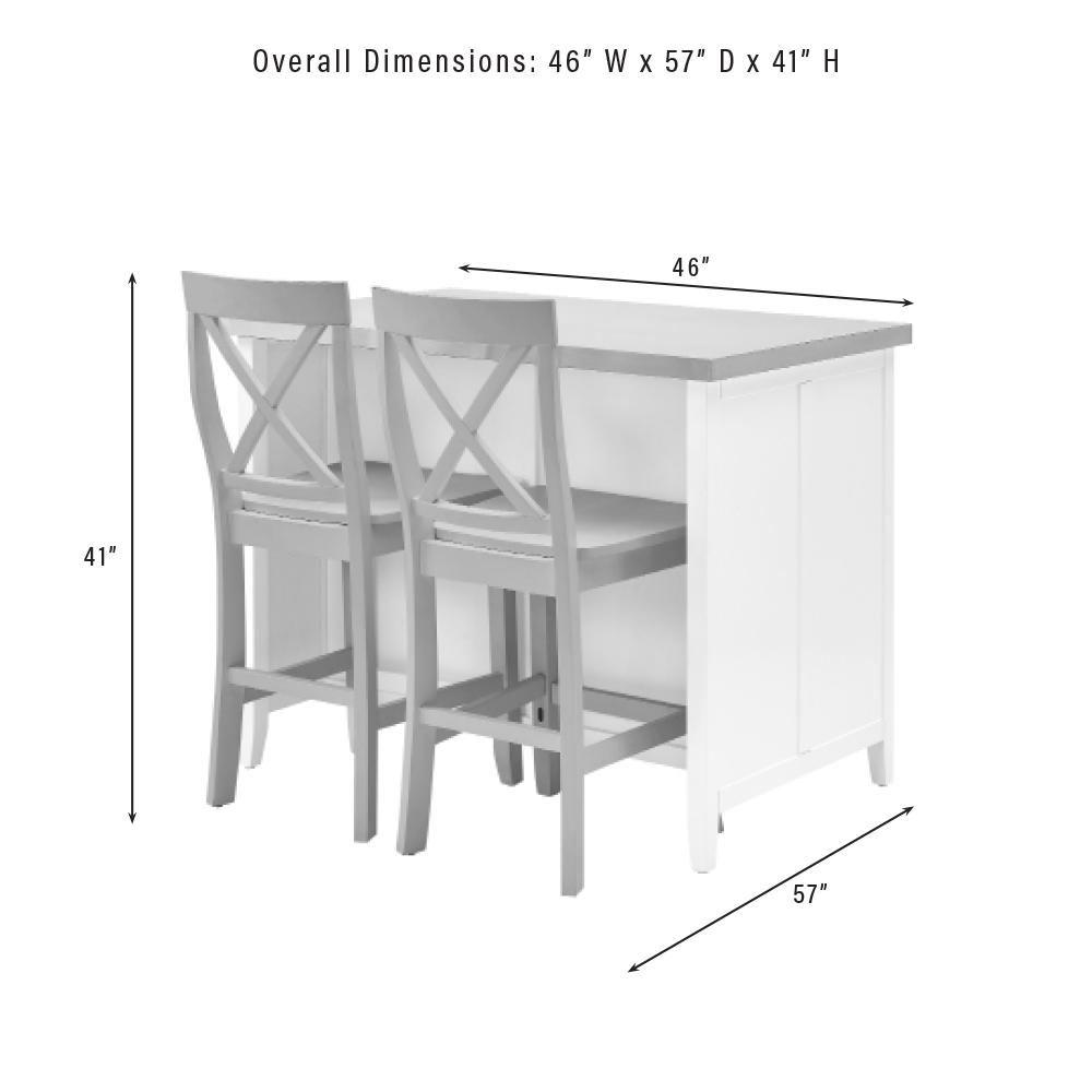 Silvia Stainless Steel Top Kitchen Island W/X-Back Stools White/Gray - Kitchen Island & 2 Stools