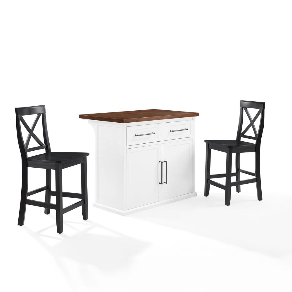 Bartlett Wood Top Kitchen Island W/X-Back Stools