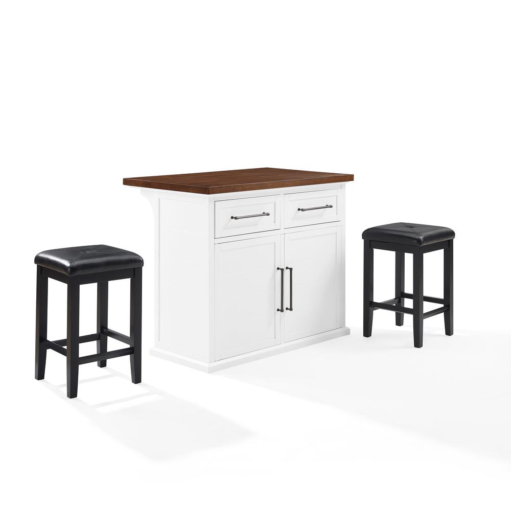 Bartlett Wood Top Kitchen Island W/Uph Square Stools