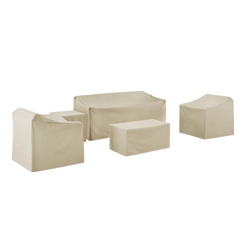 5Pc Furniture Cover Set Tan - Sofa, Two Armchairs, End Table, & Rectangle Table