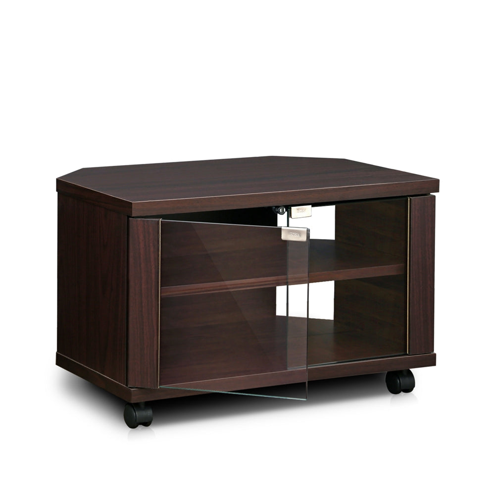 Indo  3-Tier Petite TV Stand with Double Glass Doors and Casters, Espresso