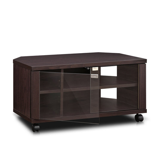 Indo  2x2 TV Stand with Double Glass Doors and Casters, Espresso