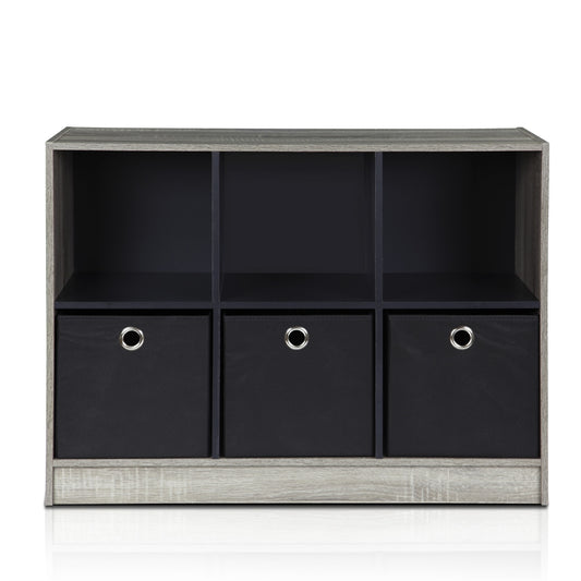 Basic 3x2 Bookcase Storage w/Bins, French Oak Grey/Black