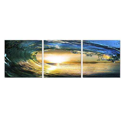 SENIK Wave 3-Panel MDF Framed Photography Triptych Print, 72 x 24-in