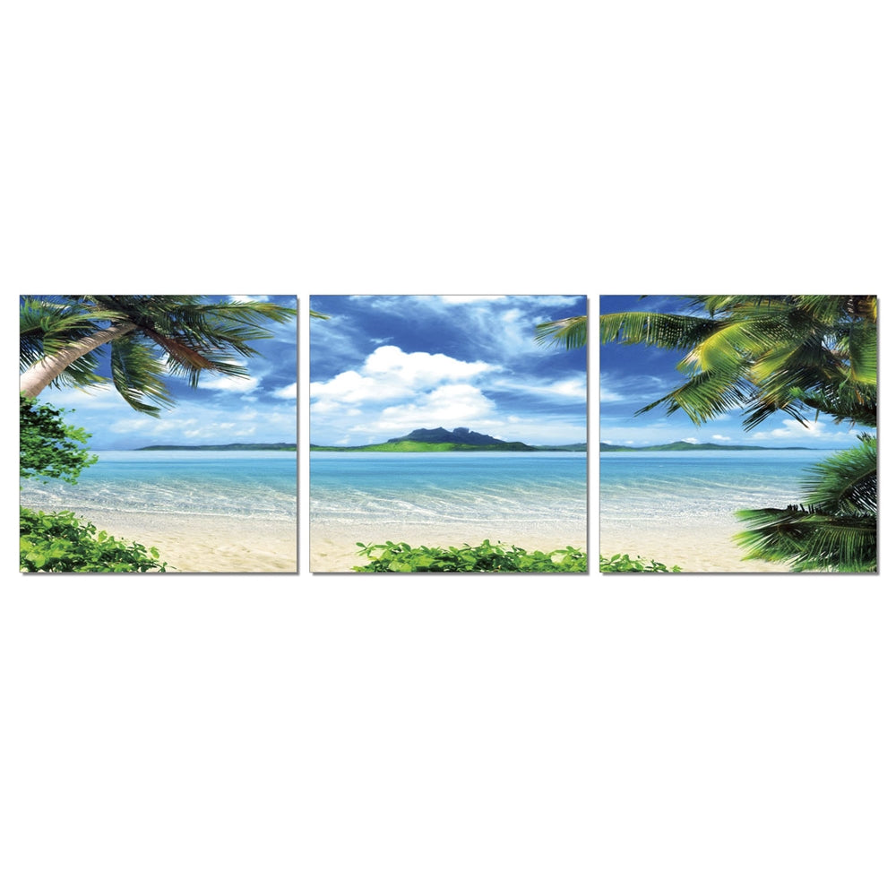 SENIK Coconut Tree Scenery 3-Panel MDF Framed Photography Triptych Print, 72 x 24-in