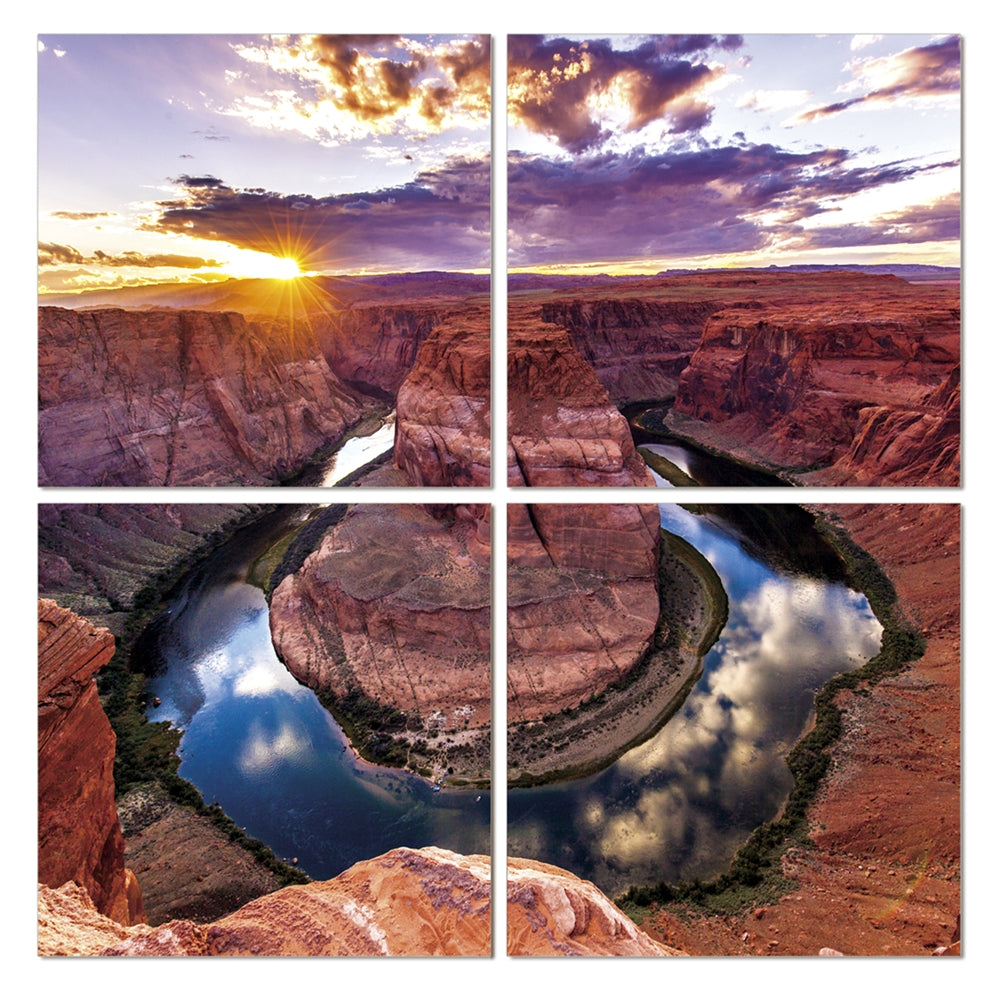 Seni HorseShoe Bend 4-Panel MDF Framed Photography Triptych Print, 48 x 48-in