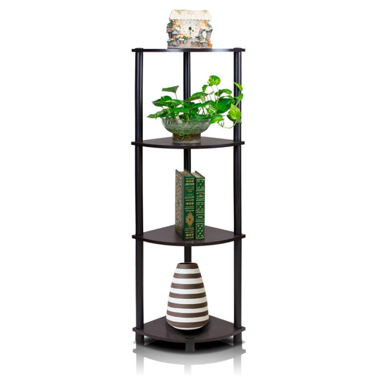 Turn-N-Tube 4-Tier Corner Display Rack Multipurpose Shelving Unit, Espresso/Black