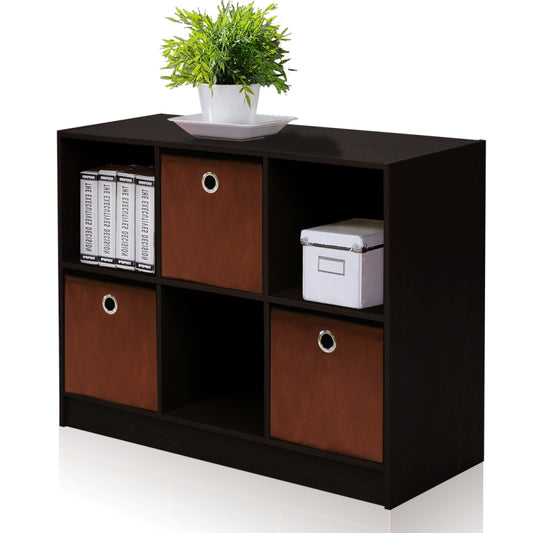 Basic 3x2 Bookcase Storage w/Bins, Espresso/Brown