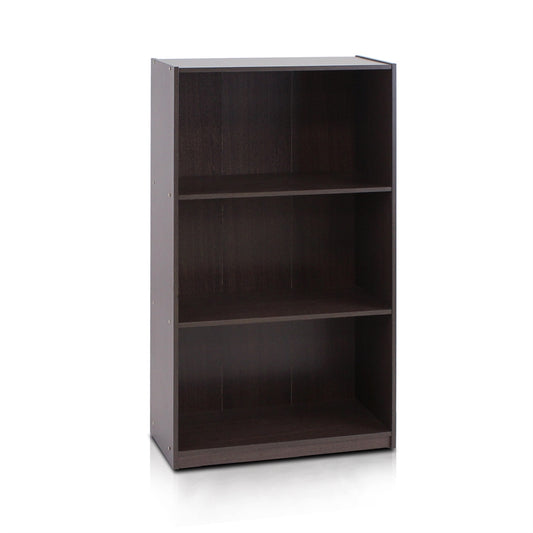 Basic 3-Tier Bookcase Storage Shelves,Dark Brown