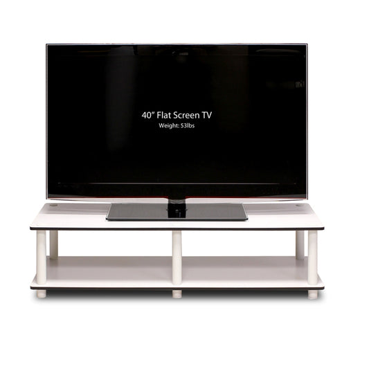 Just No Tools Wide TV Stand, White Finish w/White Tube