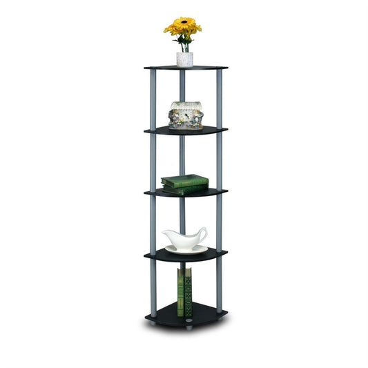 Turn-N-Tube 5 Tier Corner Display Rack Multipurpose Shelving Unit, Black/Grey