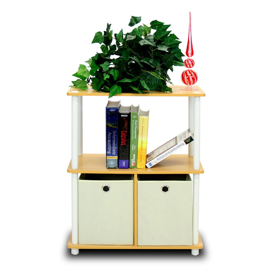 Turn-N-Tube Go Green 3-Tier Multipurpose Storage Rack Shelving Unit w/Bins, Beech/White