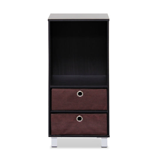 3 Shelves Cabinet/Bedside Night Stand with 2 Bin Drawers, Espresso/Brown