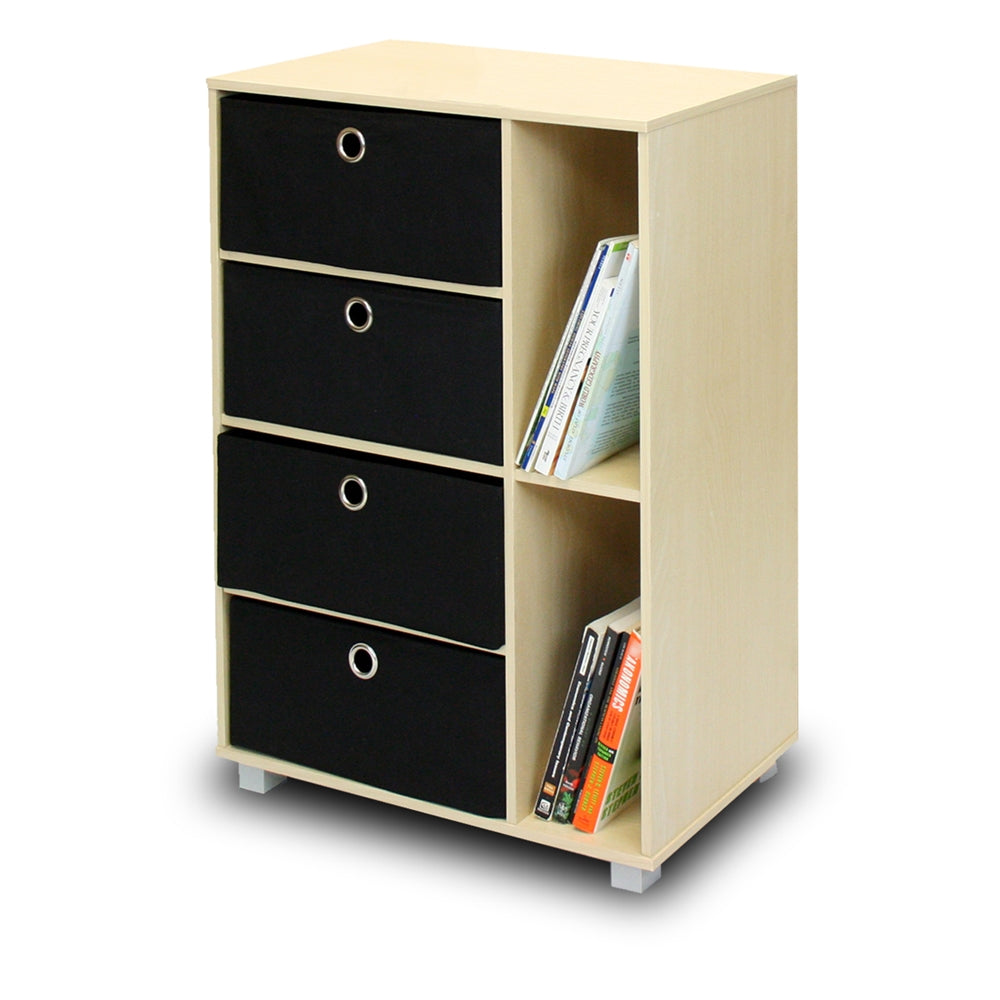 Multipurpose Storage Cabinet w/4 Bin-Type Drawers, Steam Beech/Black