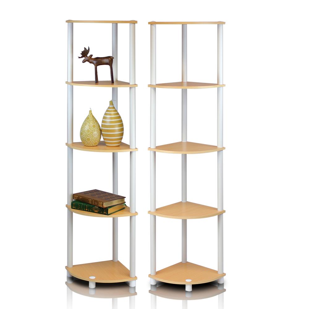 Furinno 2-99811BE Turn-N-Tube 5-Tier Corner Multipurpose Display Shelves, Set of 2