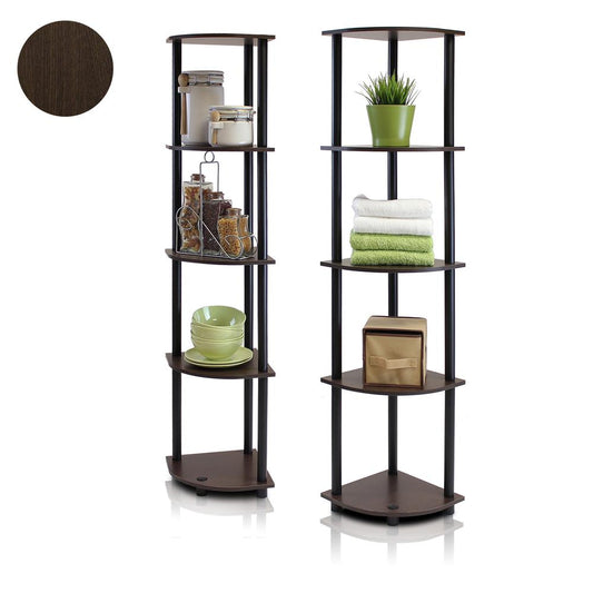 Furinno 2-99811DBWG Turn-N-Tube 5-Tier Corner Multipurpose Display Shelves, Set of 2