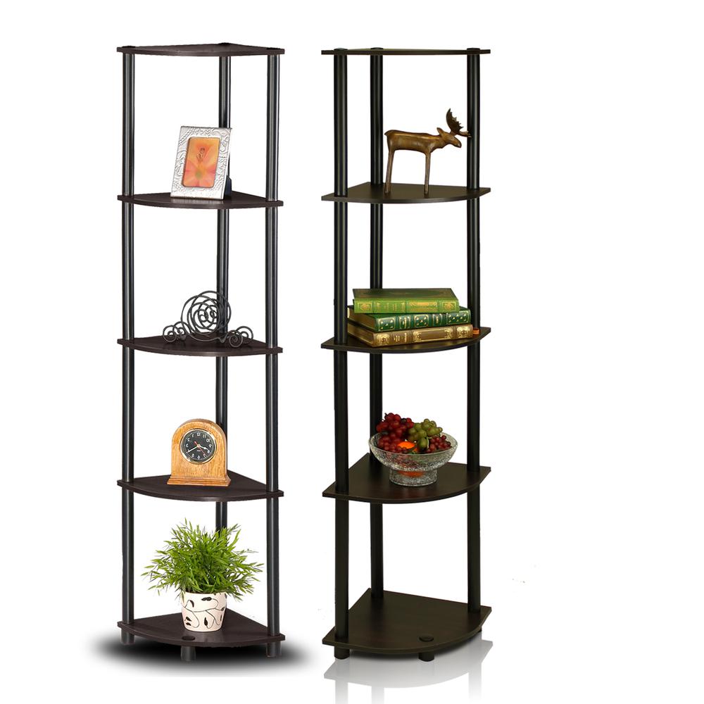 Furinno 2-99811EX/BK Turn-N-Tube 5-Tier Corner Multipurpose Display Shelves, Set of 2