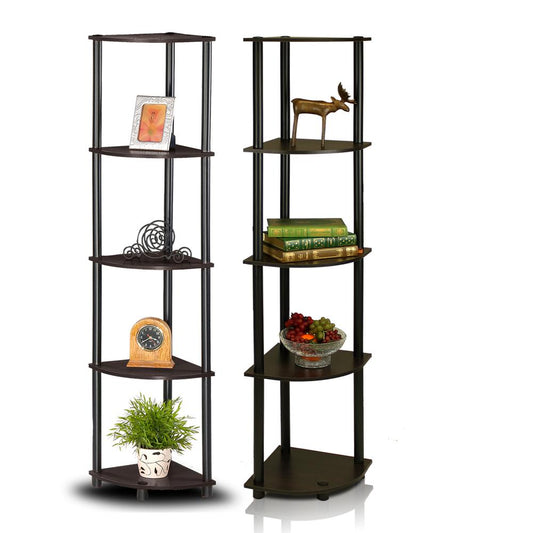 Furinno 2-99811EX/BK Turn-N-Tube 5-Tier Corner Multipurpose Display Shelves, Set of 2