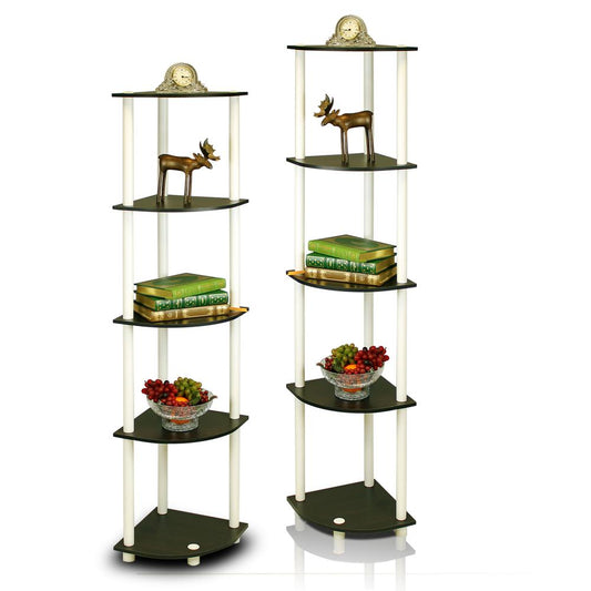 Furinno 2-99811EX/WH Turn-N-Tube 5-Tier Corner Multipurpose Display Shelves, Set of 2