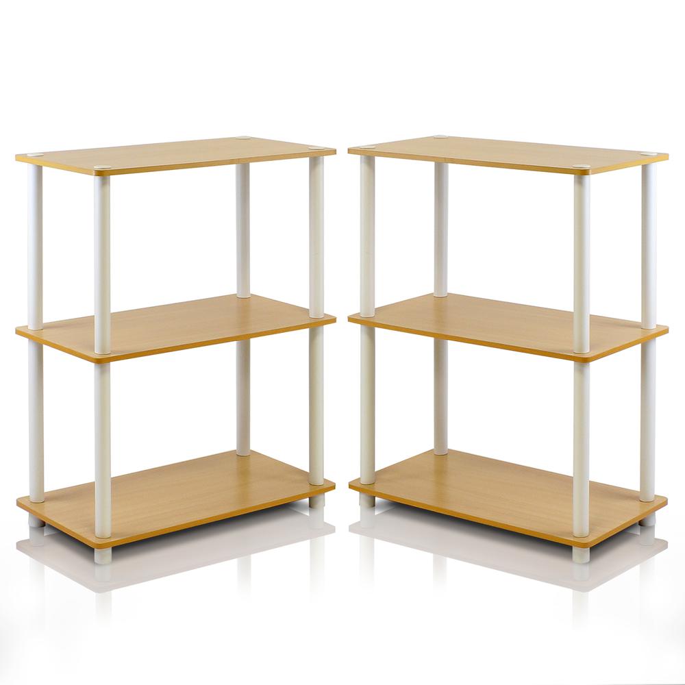 Furinno 2-10024BE Turn-N-Tube 3-Tier Compact Multipurpose Shelf Display Rack, Beech, Set of 2