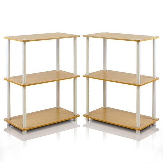 Furinno 2-10024BE Turn-N-Tube 3-Tier Compact Multipurpose Shelf Display Rack, Beech, Set of 2