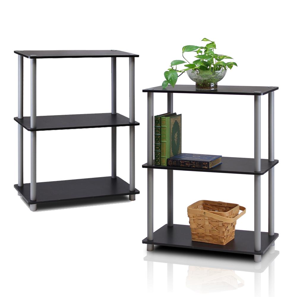 Furinno 2-10024BK Turn-N-Tube 3-Tier Compact Multipurpose Shelf Display Rack, Black/Grey, Set of 2