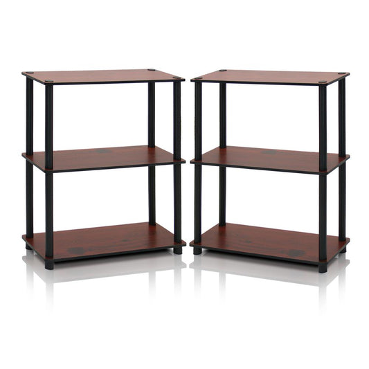 3-Tier Compact Multipurpose Shelf Display Rack, Dark Cherry, Set of 2