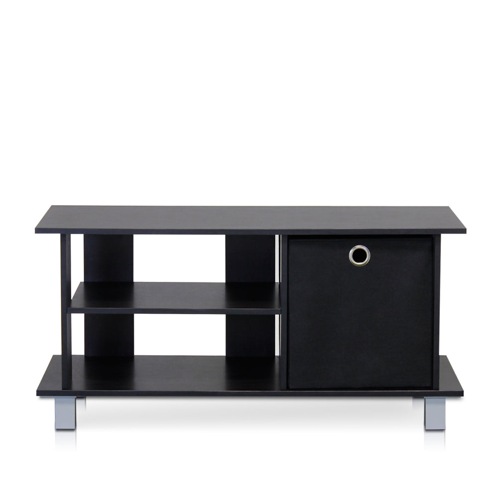 Simplistic TV Entertainment Center with Bin Drawers, Espresso/Black