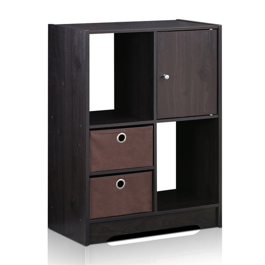 Espresso Living Storage Cabinet with Bins and Door, Espresso/Dark Brown