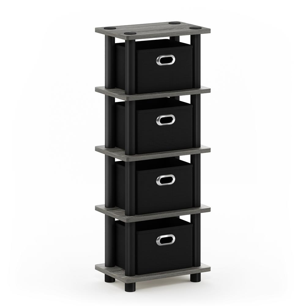 Furinno Turn-N-Tube LACi 4-Bins System Rack, French Oak Grey/Black