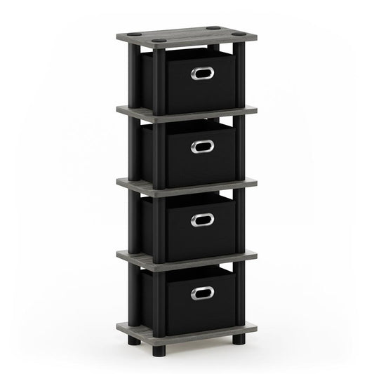 Furinno Turn-N-Tube LACi 4-Bins System Rack, French Oak Grey/Black