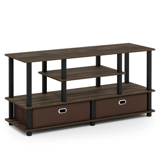 Furinno JAYA Large TV Stand for up to 50-Inch TV with Storage Bin, Columbia Walnut/Black/Dark Brown