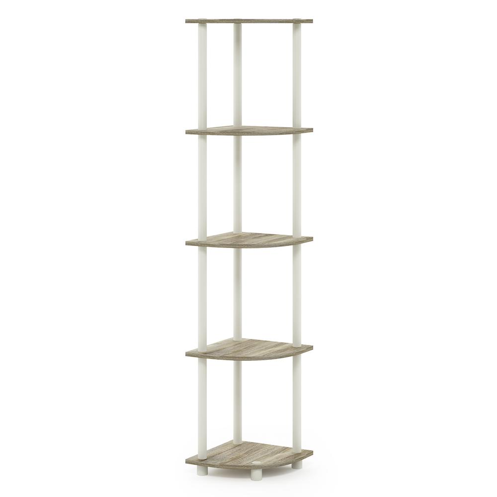 Furinno 99811 Turn-N-Tube 5 Tier Corner Display Rack Multipurpose Shelving Unit, Sonoma Oak/White