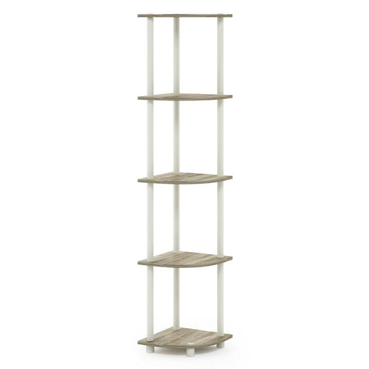 Furinno 99811 Turn-N-Tube 5 Tier Corner Display Rack Multipurpose Shelving Unit, Sonoma Oak/White