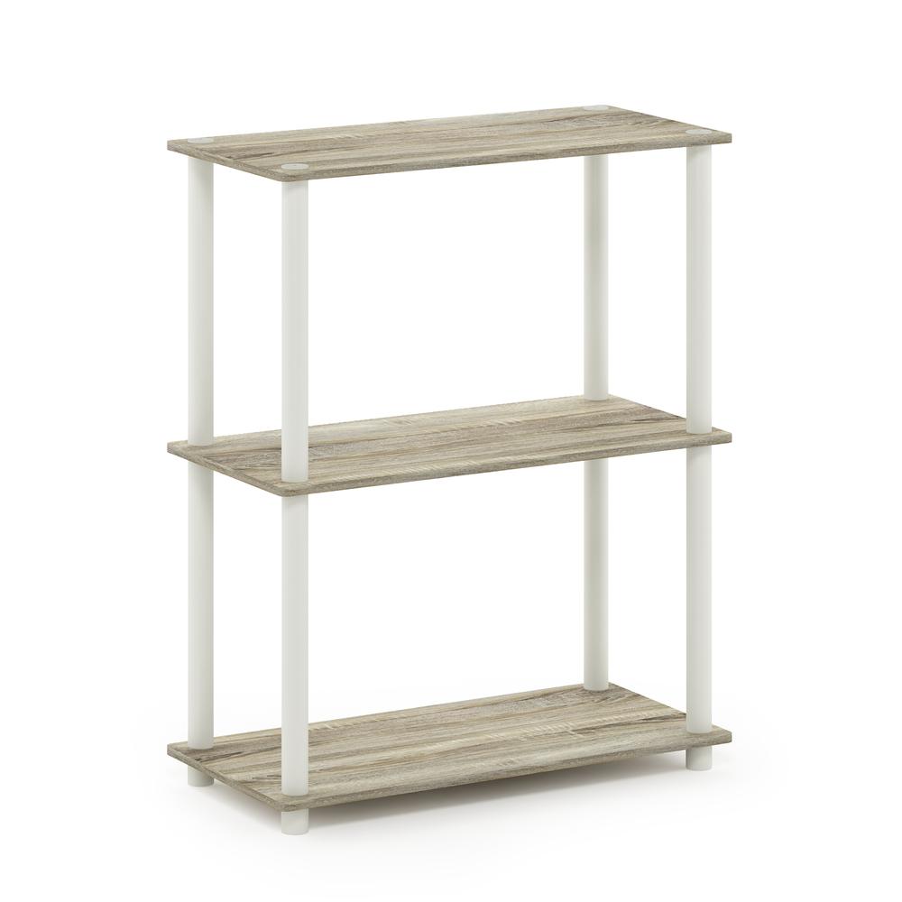 Furinno Turn-N-Tube 3-Tier Compact Multipurpose Shelf Display Rack, Sonoma Oak/White